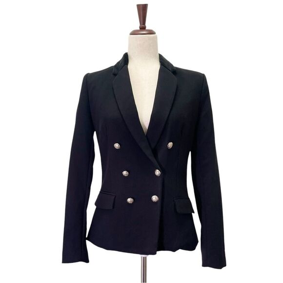 Mango MNG Double Breasted Tailored Velvet Collar Blazer Jacket Black Size Small - Picture 2 of 14